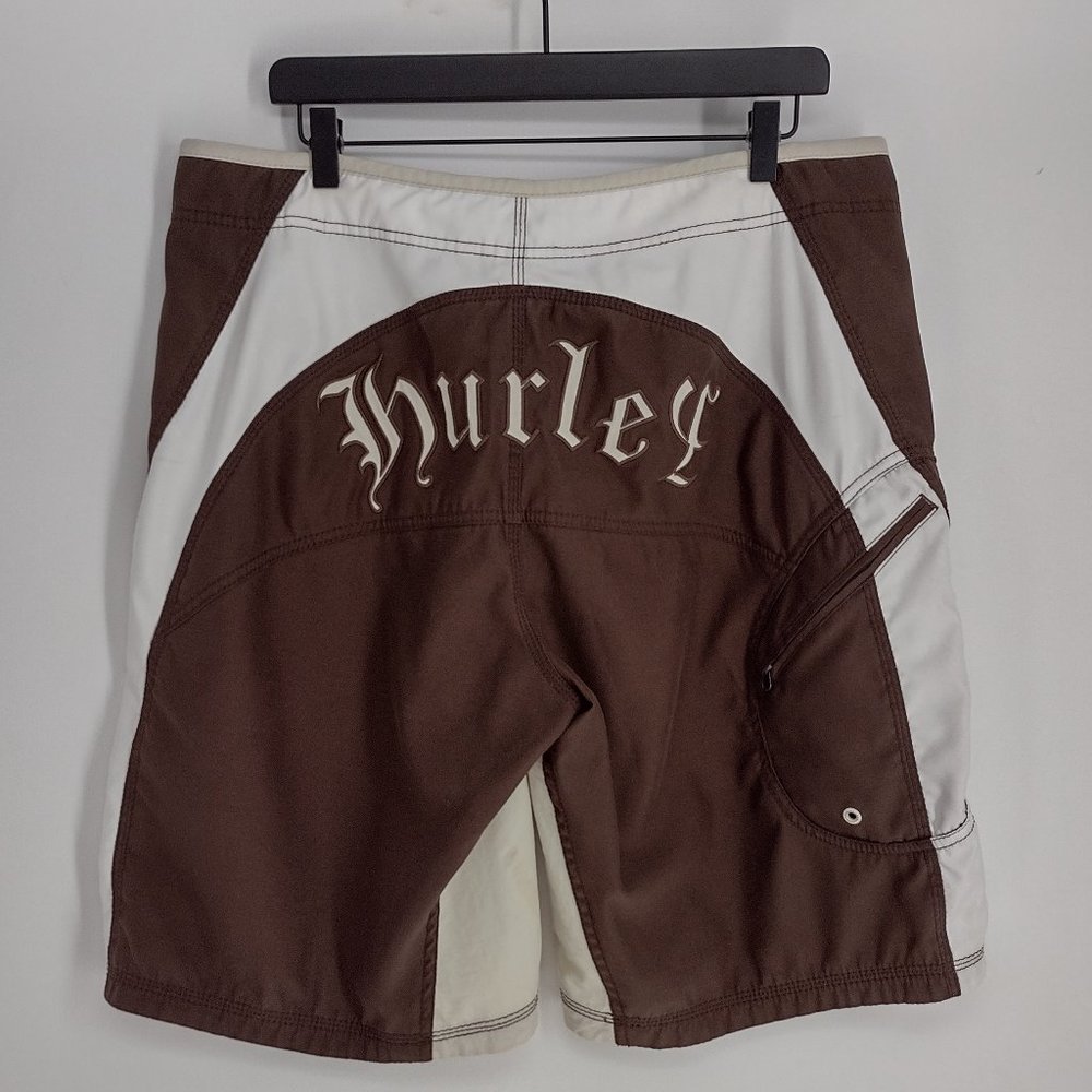 Hurley Embroidered Spell Out (On Back) Side Pocket Brown & White Board Shorts